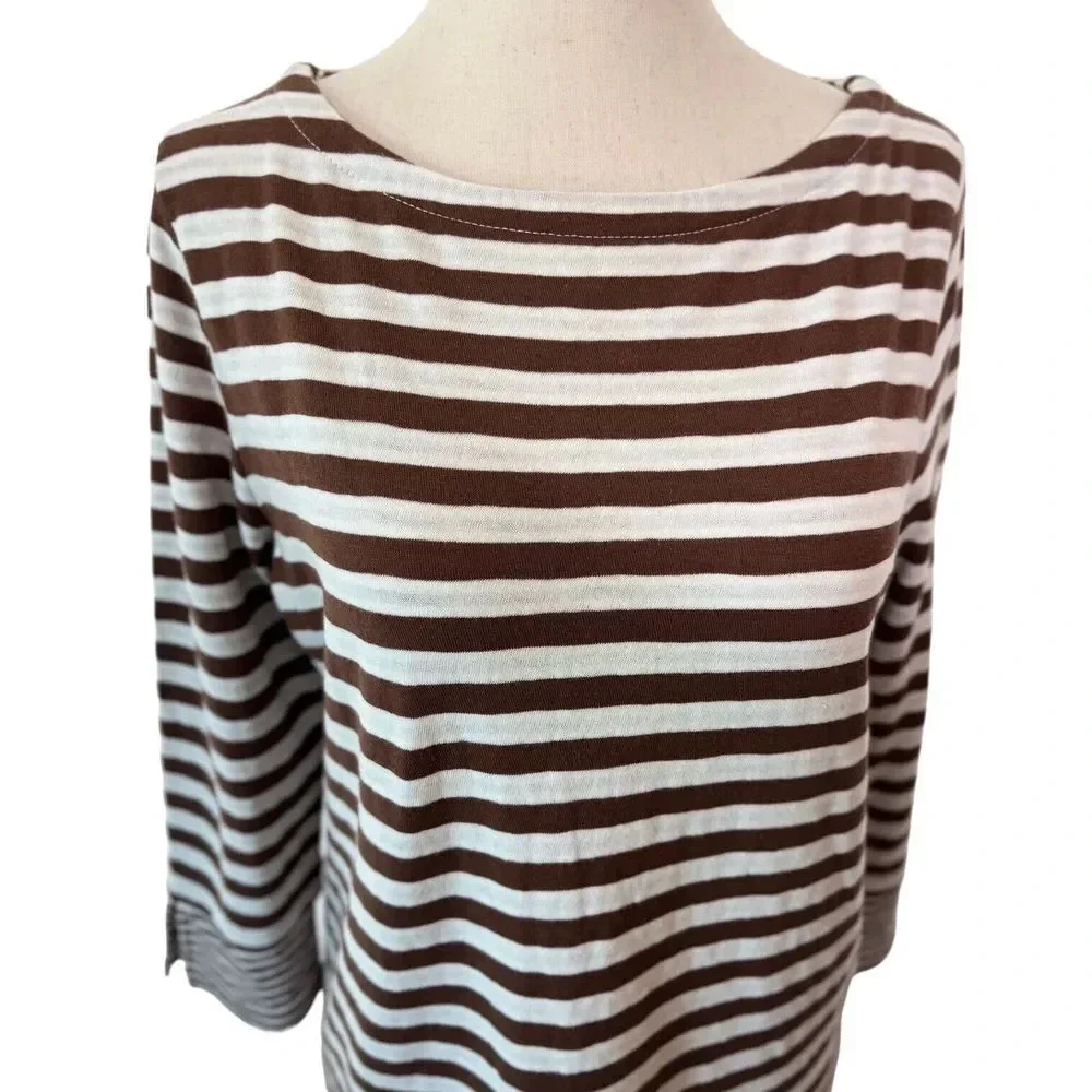 J Jill Womens Tunic Shirt Top Size XSMALL Brown White Mixed Stripe 3/4 Sleeve - Picture 5 of 9